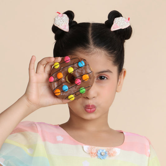 Icecream Embroidered Hair Clips Set - Twisty Locks  - Kids and Women Hair Accessories, Fashion Clothing and Jewellery India