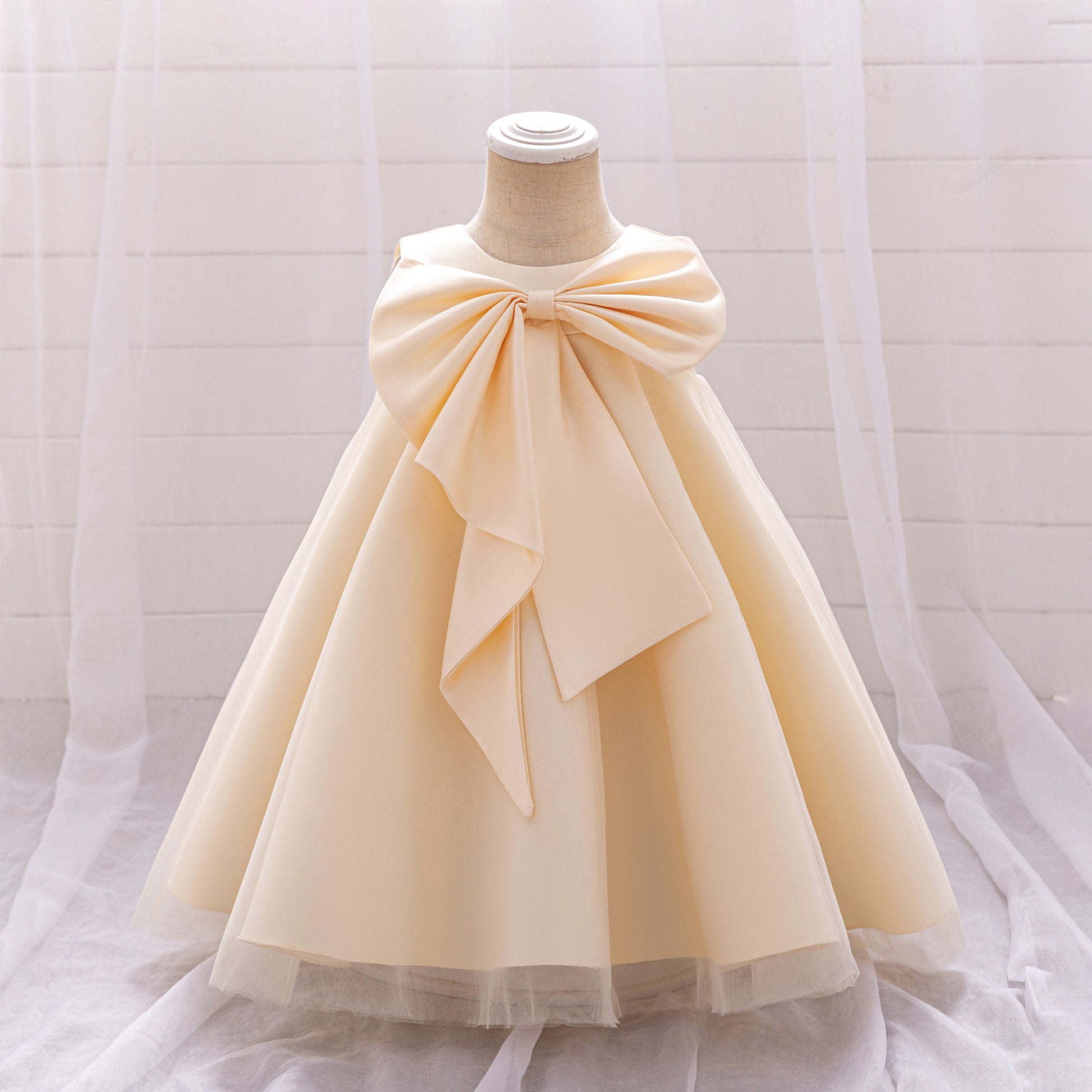 Ivory Whirl Bow Organza Dress - Twisty Locks  - Kids and Women Hair Accessories, Fashion Clothing and Jewellery India
