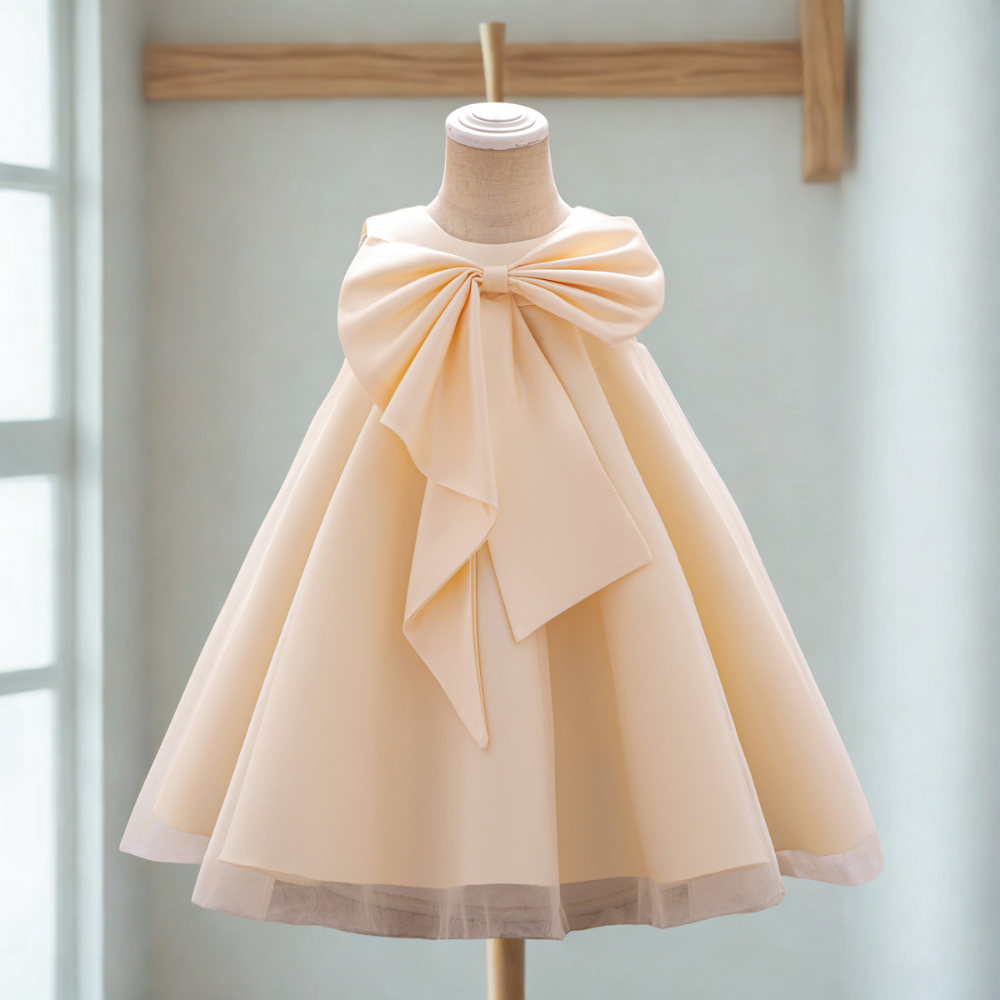 Ivory Whirl Bow Organza Dress - Twisty Locks  - Kids and Women Hair Accessories, Fashion Clothing and Jewellery India