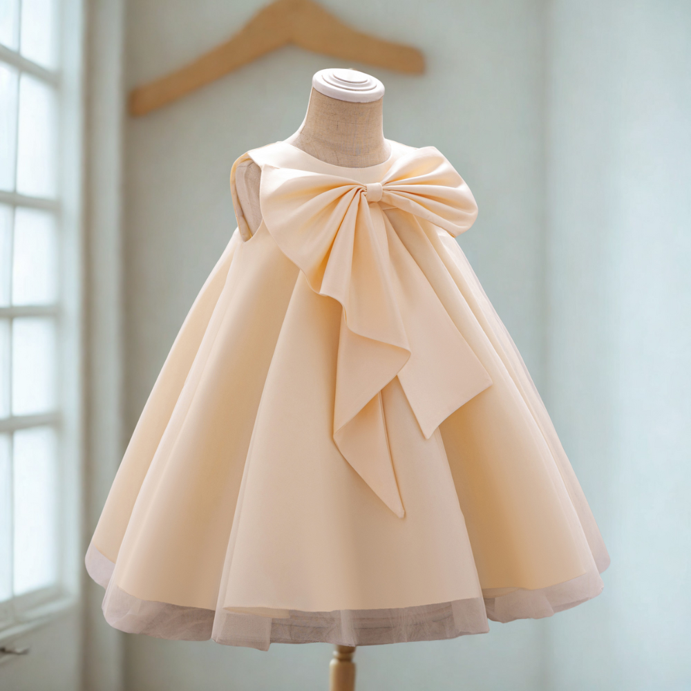 Ivory Whirl Bow Organza Dress - Twisty Locks  - Kids and Women Hair Accessories, Fashion Clothing and Jewellery India