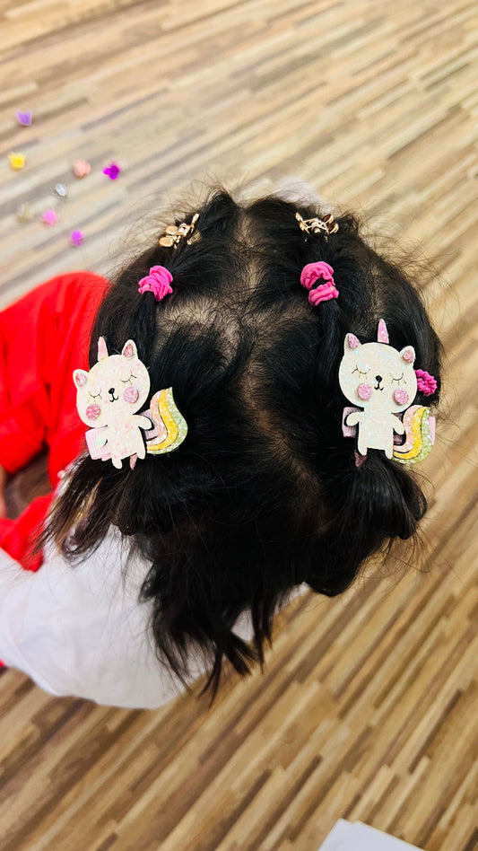 Kitty Unicorn Clips - Set of 2 - Twisty Locks  - Kids and Women Hair Accessories, Fashion Clothing and Jewellery India