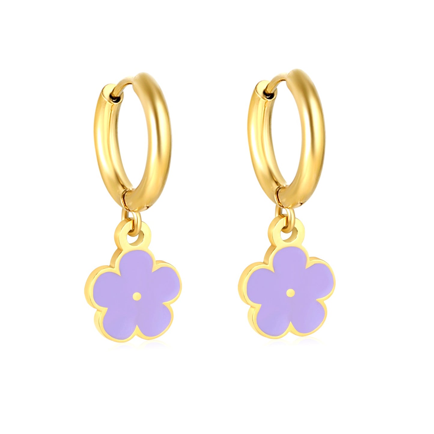 Lavender Flower Hoops gold earrings – main product shot on white by Twisty Locks