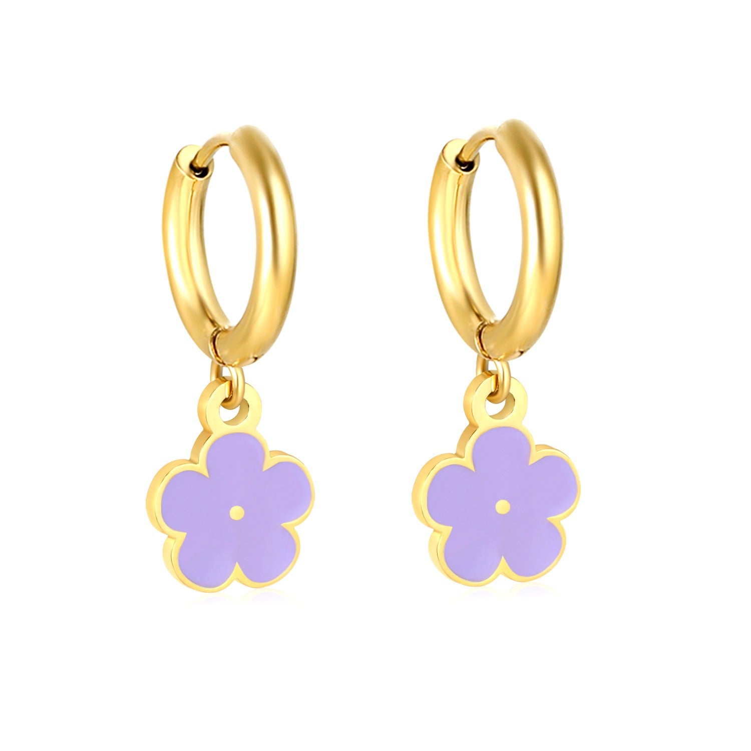 Lavender Flower Hoops gold earrings – main product shot on white by Twisty Locks