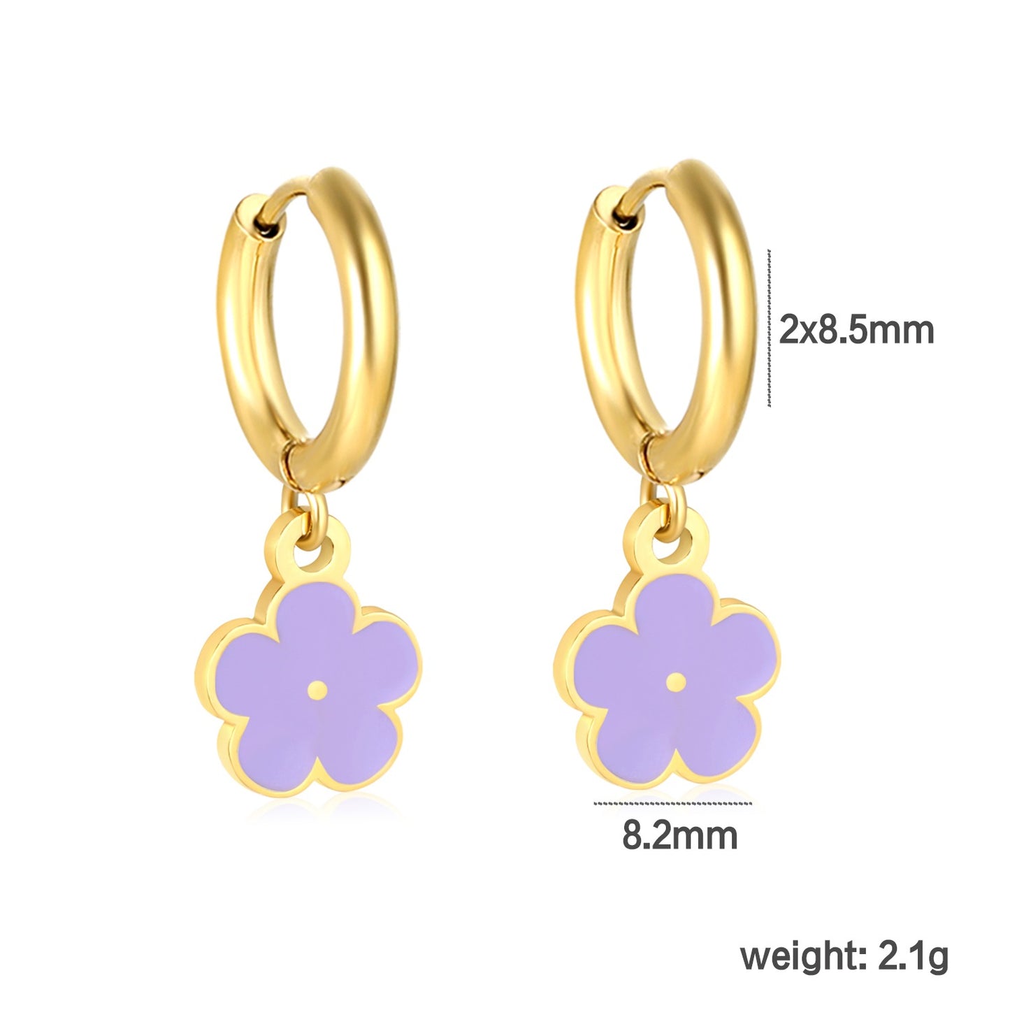 Lavender Flower Hoops gold earrings side angle – poke free kids jewellery by Twisty Locks