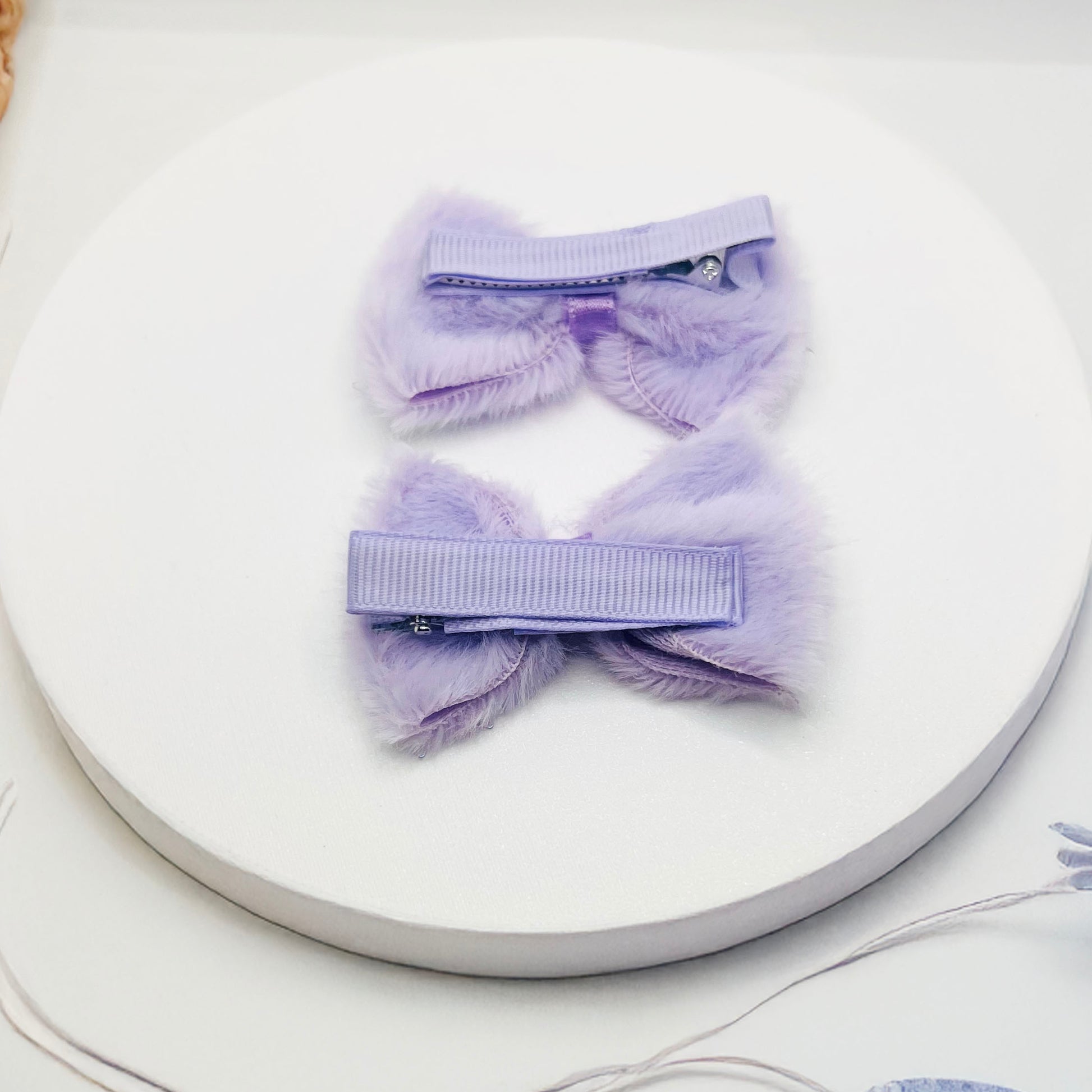 Lavender Furry Bow Clips - Set of 2 - Twisty Locks  - Kids and Women Hair Accessories, Fashion Clothing and Jewellery India