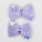 Lavender Furry Bow Clips - Set of 2