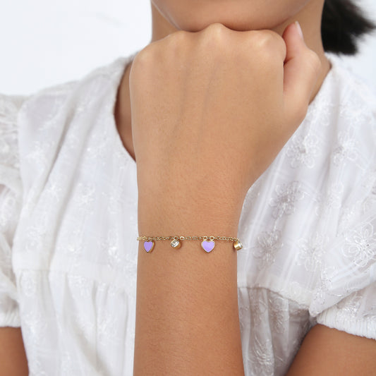 Lavender Heart 18K Gold Plated Children's Bracelet - Twisty Locks  - Kids and Women Hair Accessories, Fashion Clothing and Jewellery India