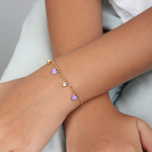 Lavender Heart 18K Gold Plated Children's Bracelet - Twisty Locks  - Kids and Women Hair Accessories, Fashion Clothing and Jewellery India
