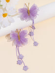 Lavender Organza Butterfly Clips with Floral Tail - Set of 2