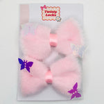 Light Pink Furry Bow Clips - Set of 2