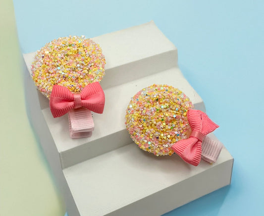 Lollipop Clip - Pink & Yellow Set of 2 - Twisty Locks  - Kids and Women Hair Accessories, Fashion Clothing and Jewellery India