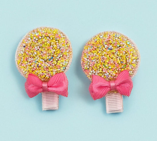 Lollipop Clip - Pink & Yellow Set of 2 - Twisty Locks  - Kids and Women Hair Accessories, Fashion Clothing and Jewellery India