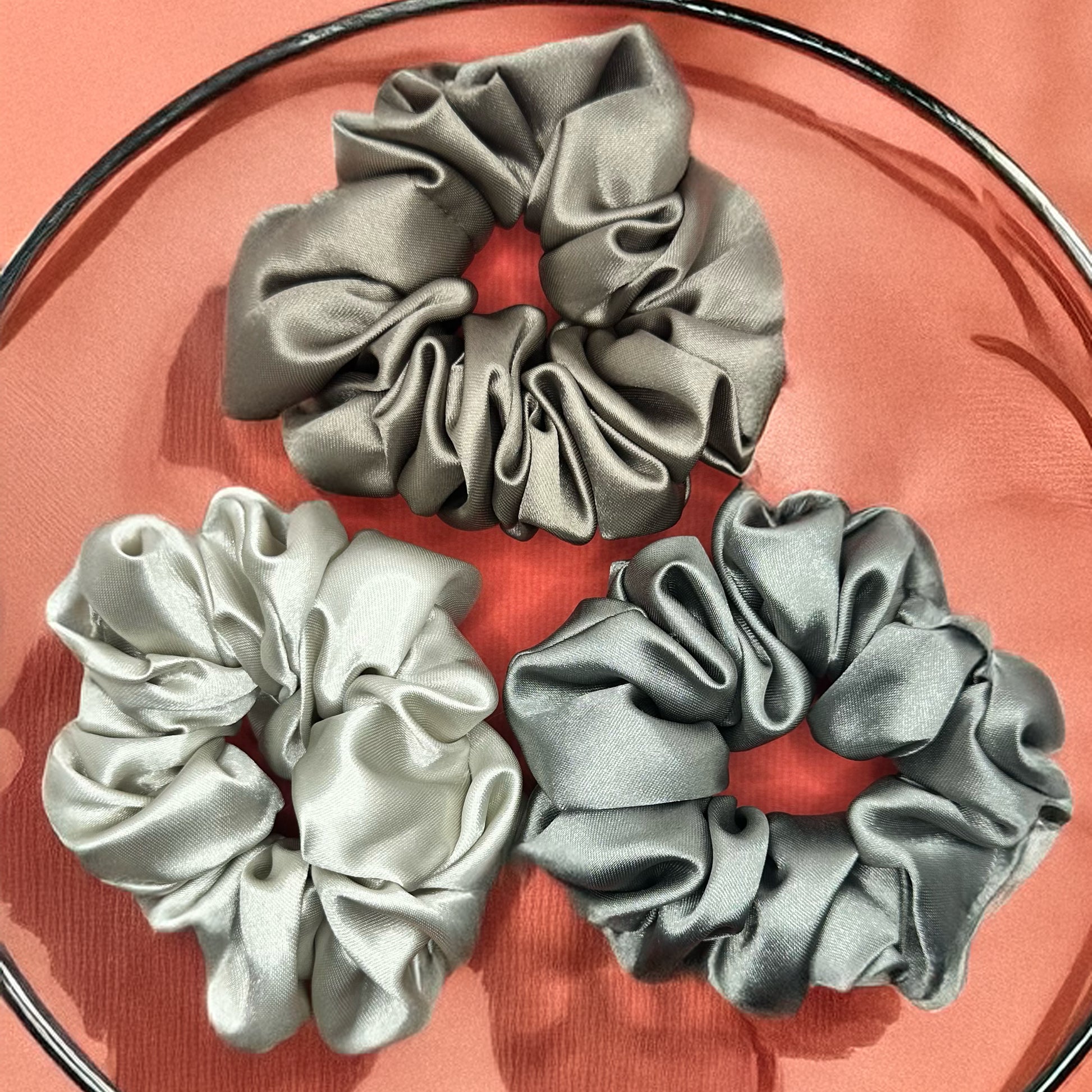 Luxury Silk Satin Scrunchies - Neutral - Set of 3 - Twisty Locks  - Kids and Women Hair Accessories, Fashion Clothing and Jewellery India