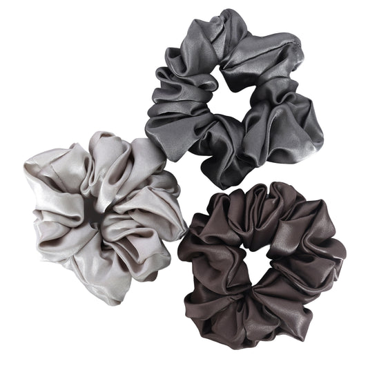 Luxury Silk Satin Scrunchies - Neutral - Set of 3 - Twisty Locks  - Kids Hair Accessories India