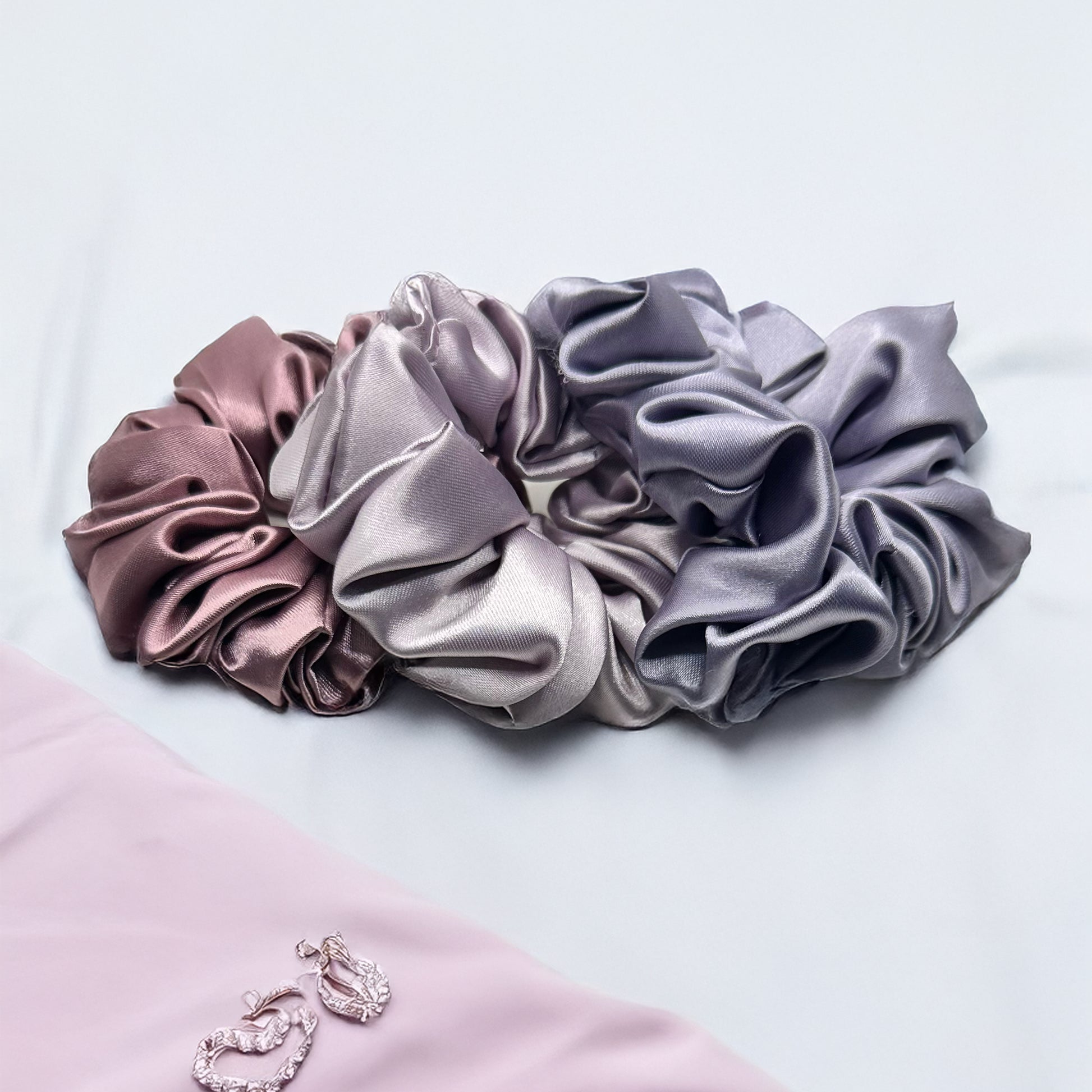 Luxury Silk Satin Scrunchies - Rose - Set of 3 - Twisty Locks  - Kids and Women Hair Accessories, Fashion Clothing and Jewellery India