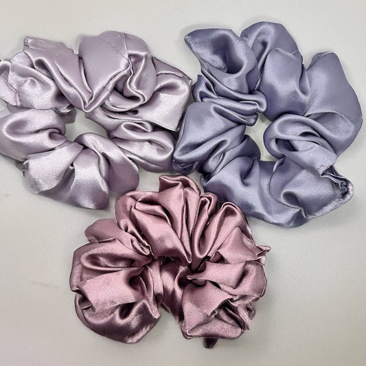 Luxury Silk Satin Scrunchies - Rose - Set of 3 - Twisty Locks  - Kids Hair Accessories India