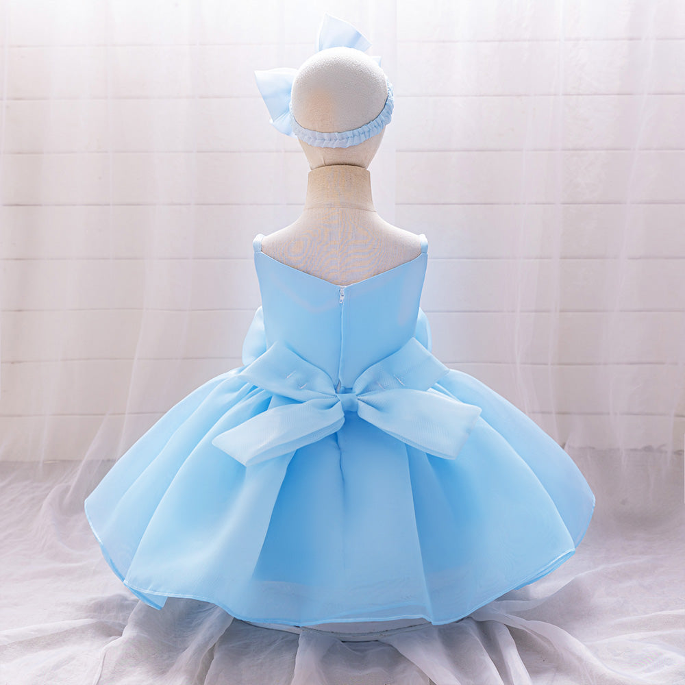 Elara Rosette Organza Dress- Blue - Twisty Locks  - Kids and Women Hair Accessories, Fashion Clothing and Jewellery India
