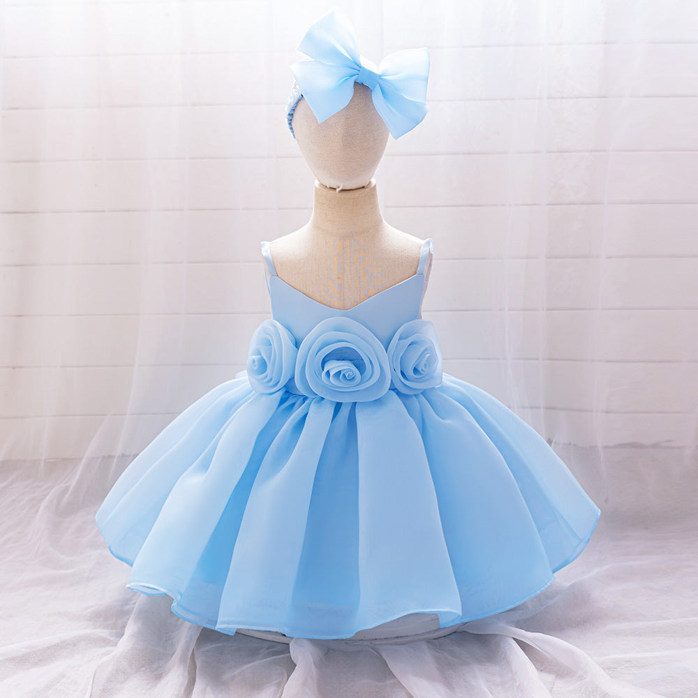 Elara Rosette Organza Dress- Blue - Twisty Locks  - Kids and Women Hair Accessories, Fashion Clothing and Jewellery India