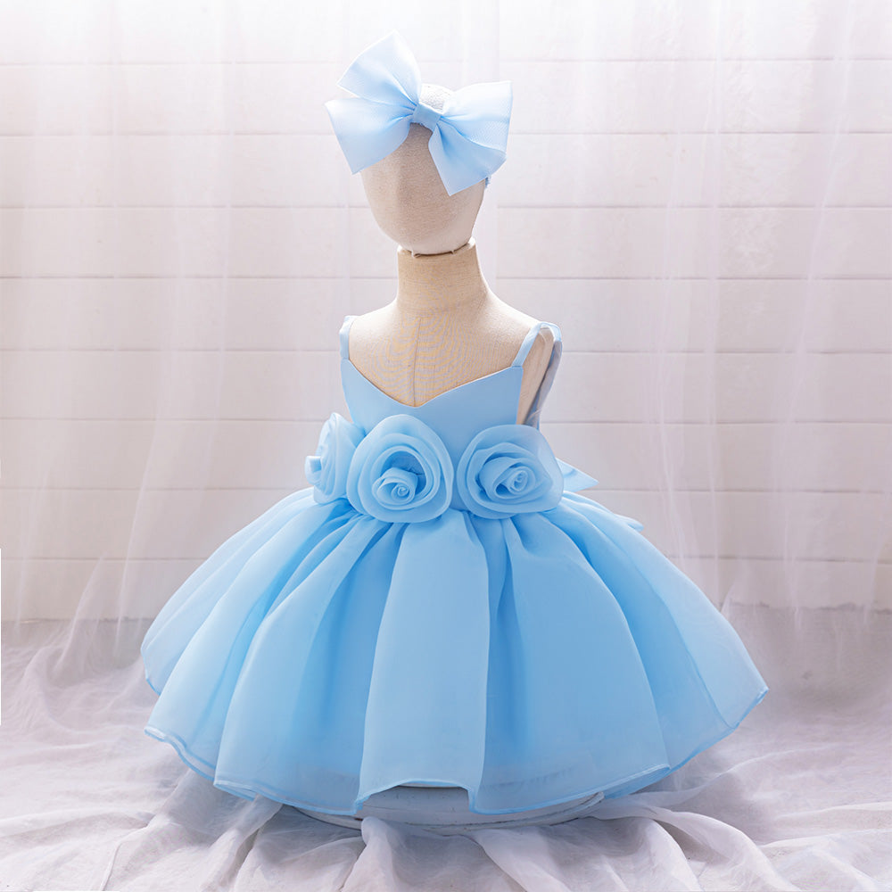 Elara Rosette Organza Dress- Blue - Twisty Locks  - Kids and Women Hair Accessories, Fashion Clothing and Jewellery India