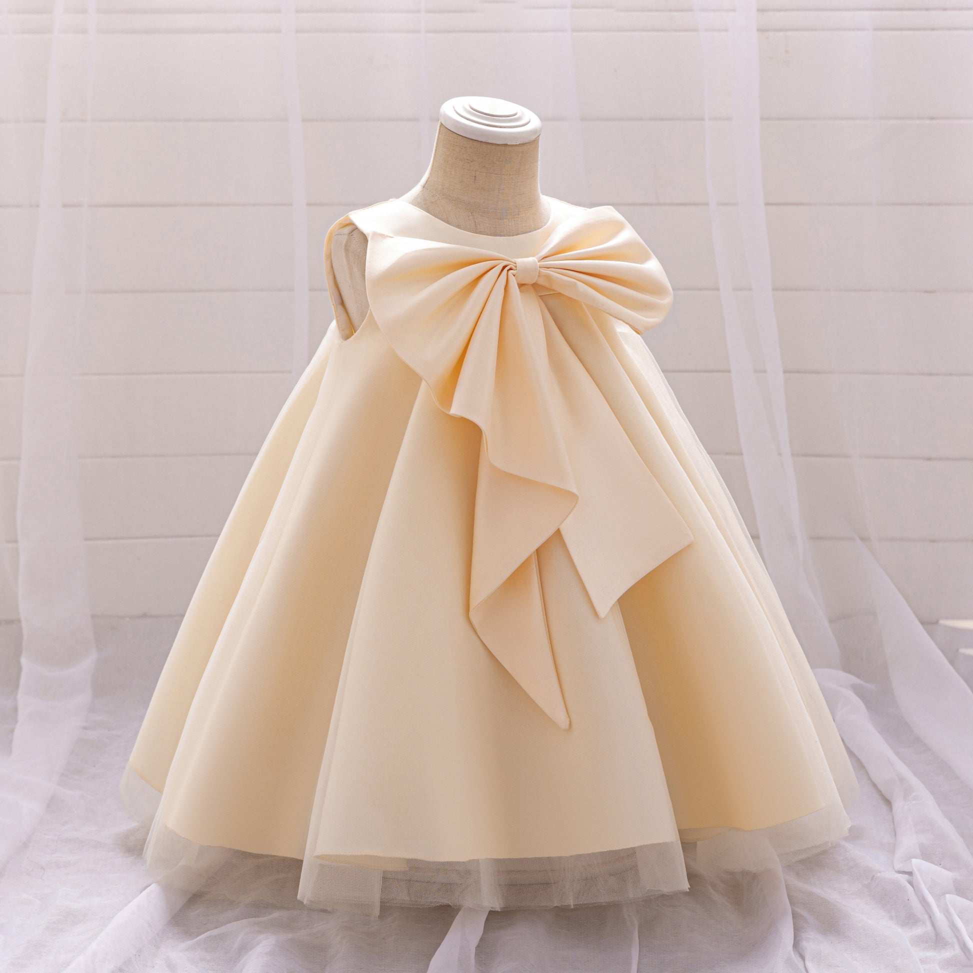 Ivory Whirl Bow Organza Dress - Twisty Locks  - Kids and Women Hair Accessories, Fashion Clothing and Jewellery India