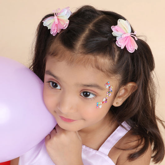 Organza Butterfly Clips - Multicolour Set of 2 - Twisty Locks  - Kids Hair Accessories India
