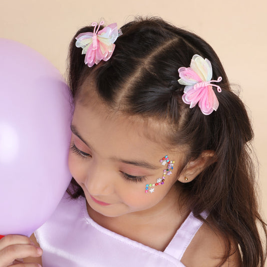 Organza Butterfly Clips - Multicolour Set of 2 - Twisty Locks  - Kids Hair Accessories India