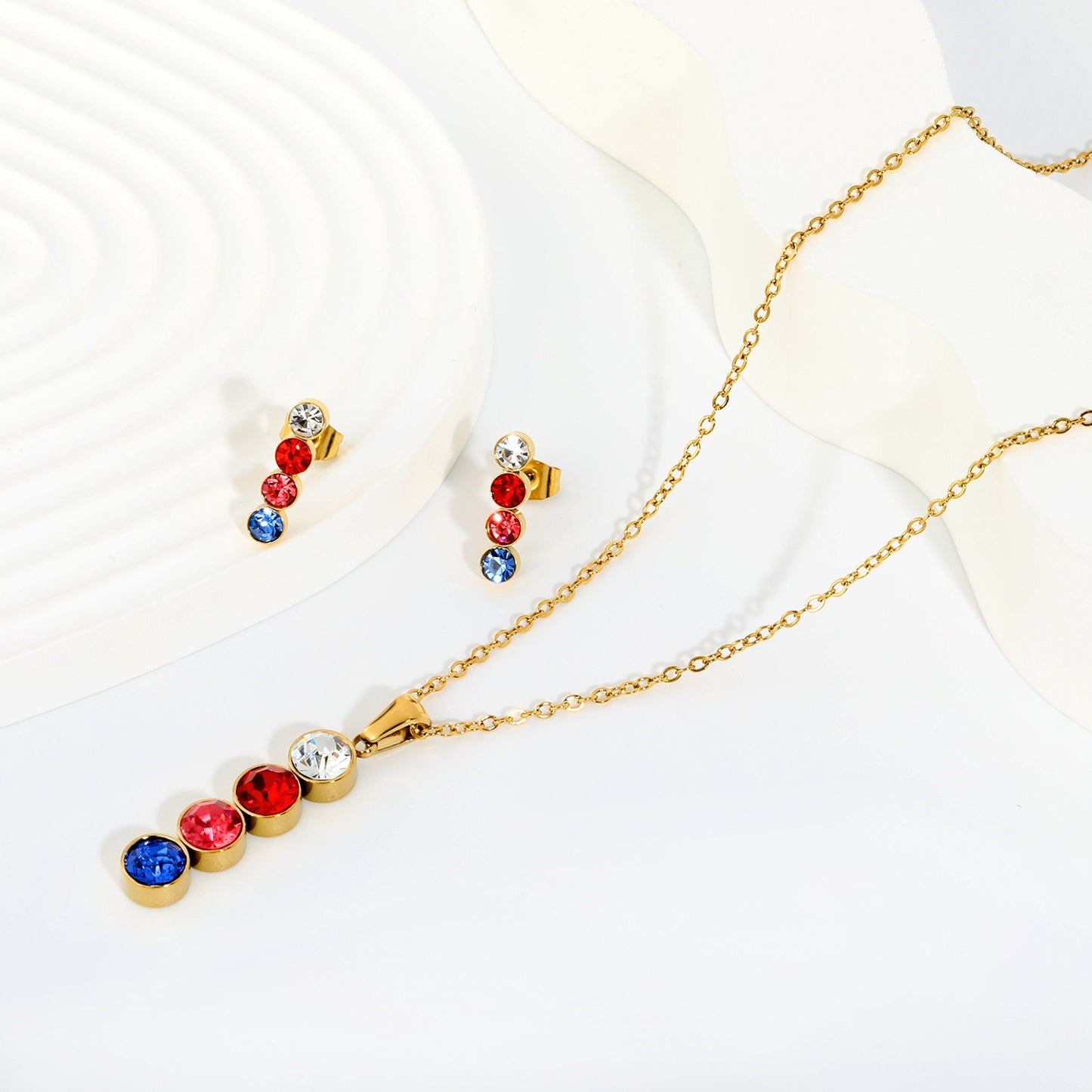 Rainbow Crystal Stack 18K Gold-Plated Jewellery Set (3 Pcs)