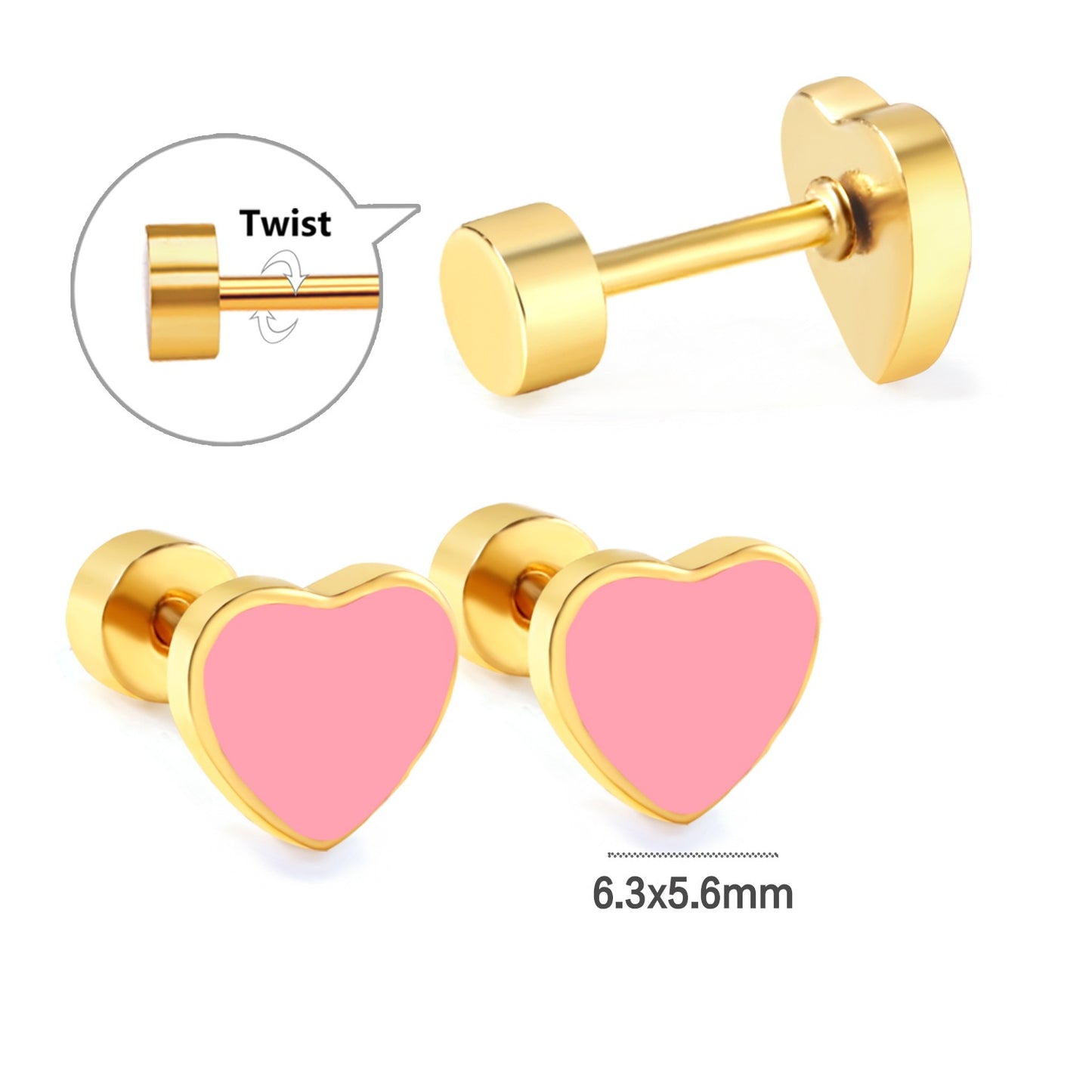 Pink Heart 18K Gold Plated Children's Earrings