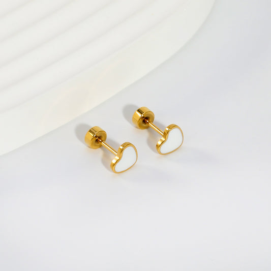 White Heart gold earrings side angle – kids jewellery by Twisty Locks