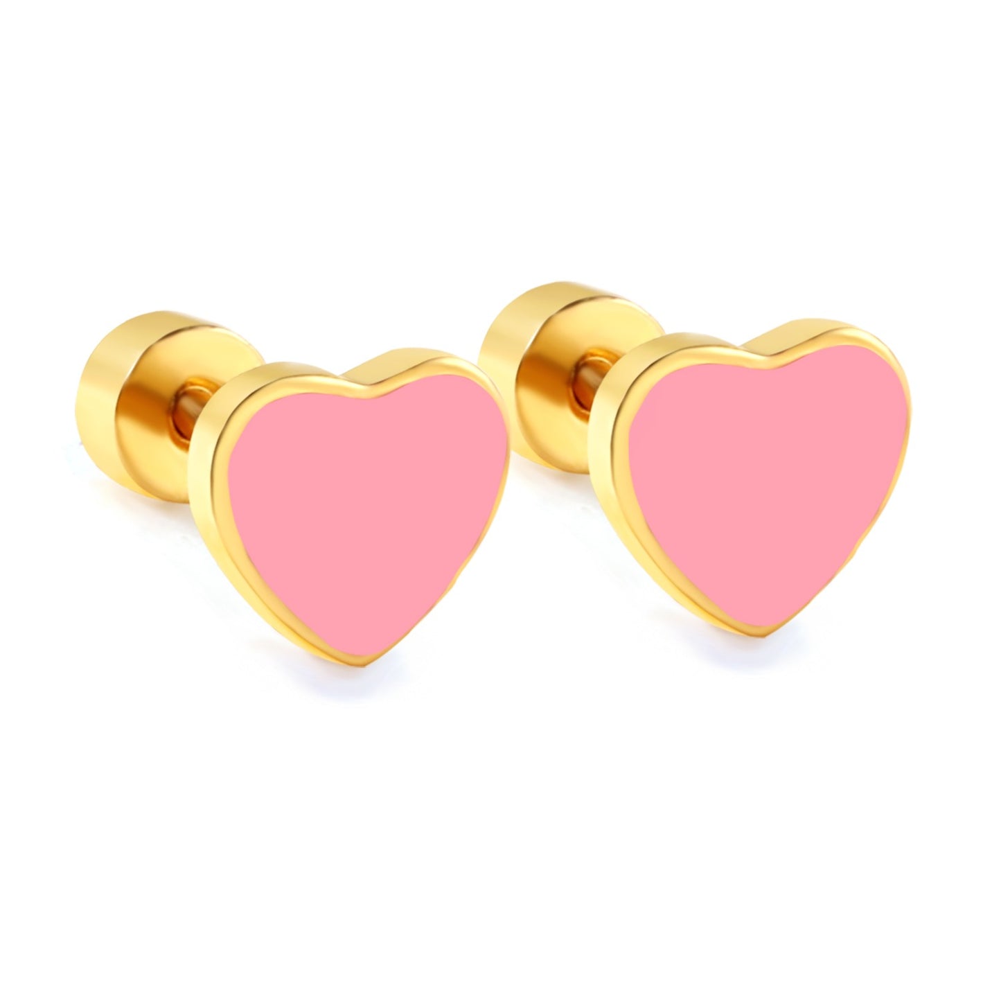 Pink Heart 18K Gold Plated Children's Earrings