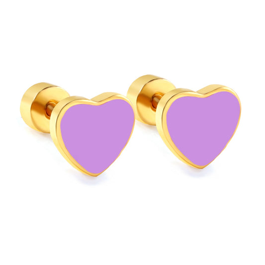 Lavender Heart 18K Gold Plated Children's Earrings