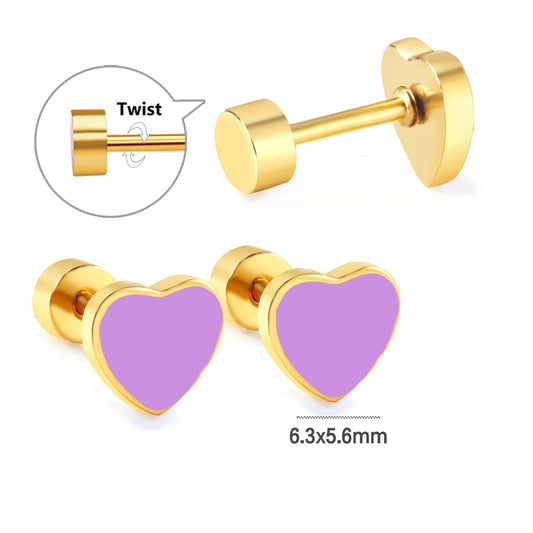 Lavender Heart 18K Gold Plated Children's Earrings