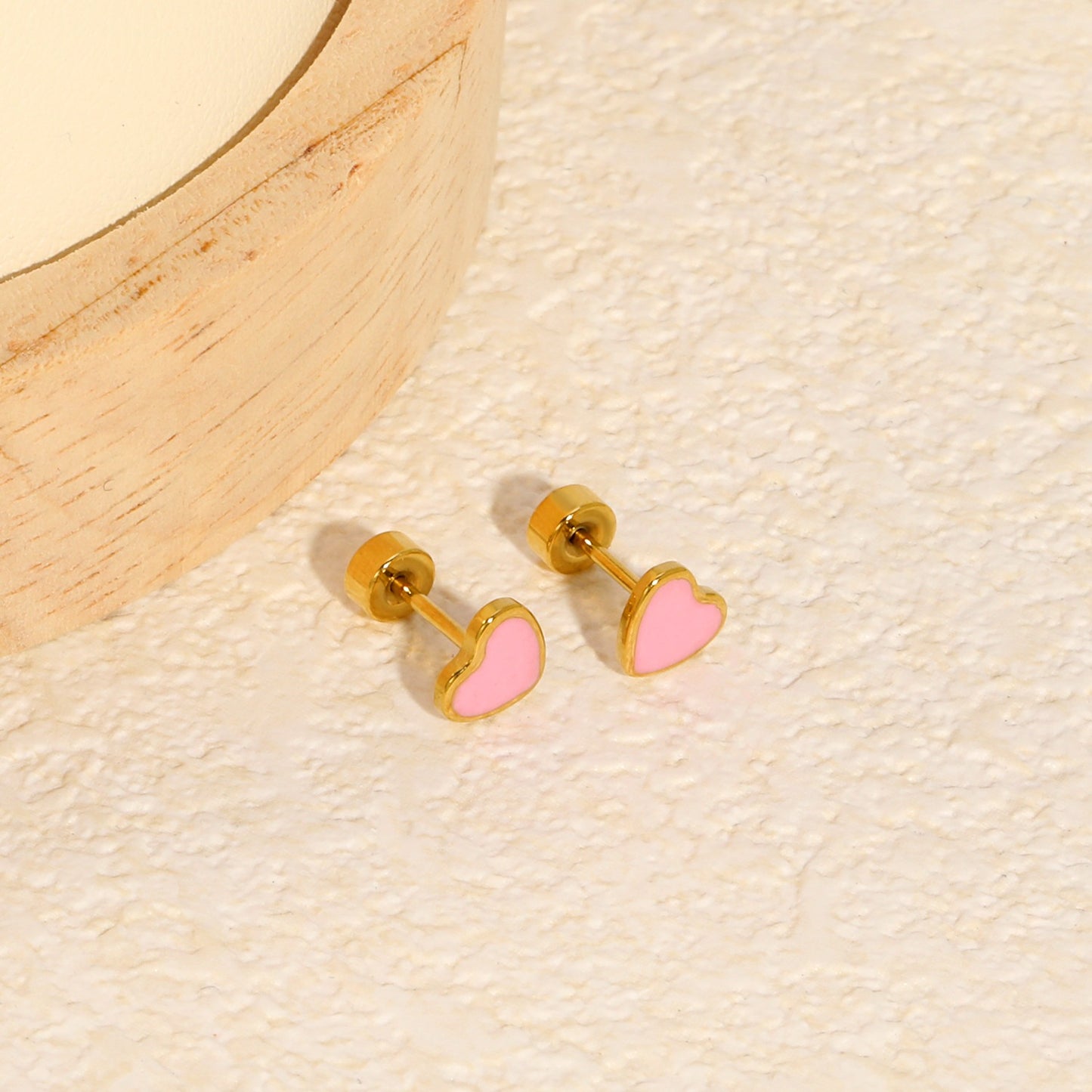 Pink Heart 18K Gold Plated Children's Earrings