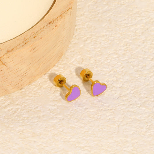 Lavender Heart gold earrings side angle – kids jewellery by Twisty Locks