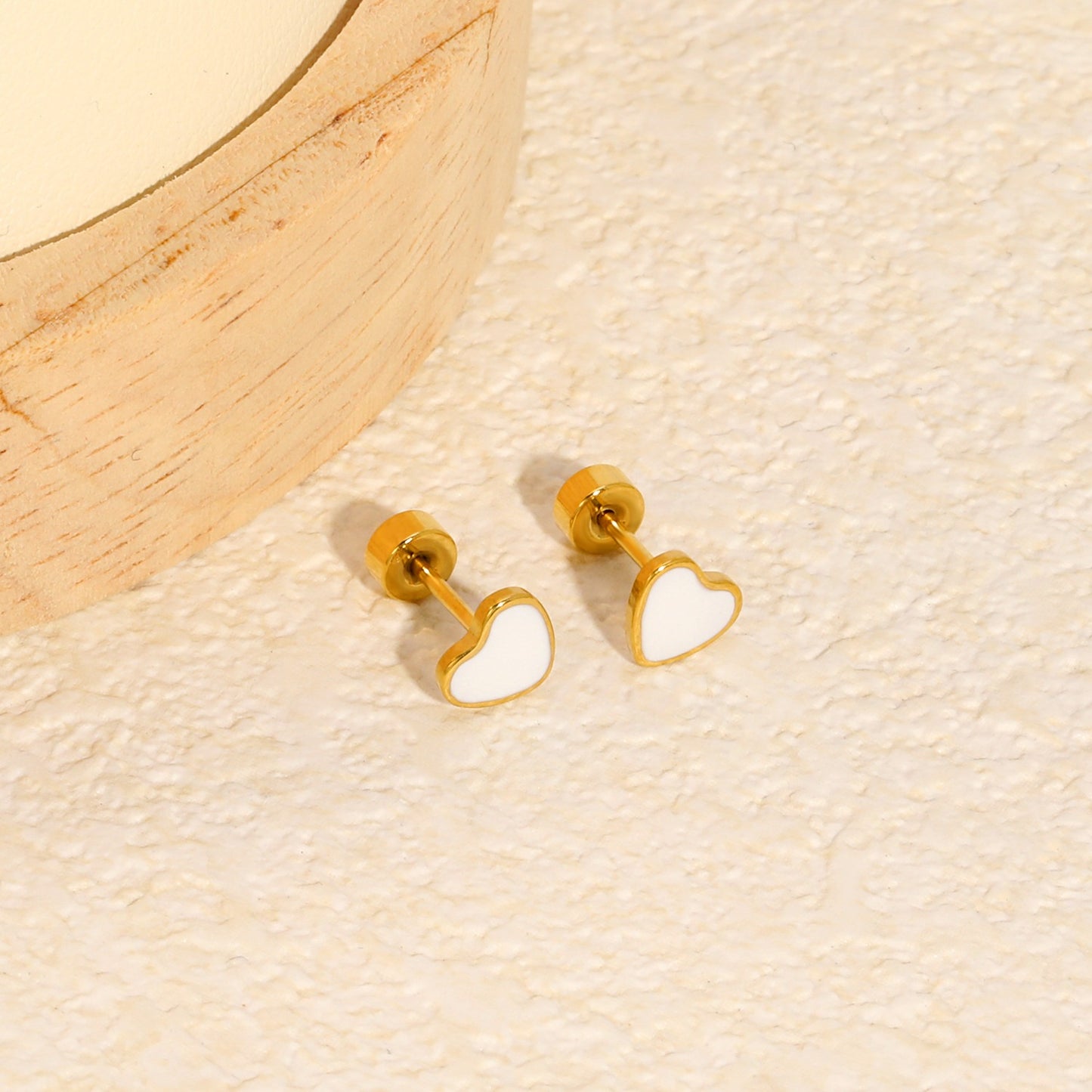 White Heart 18K Gold Plated Children's Earrings