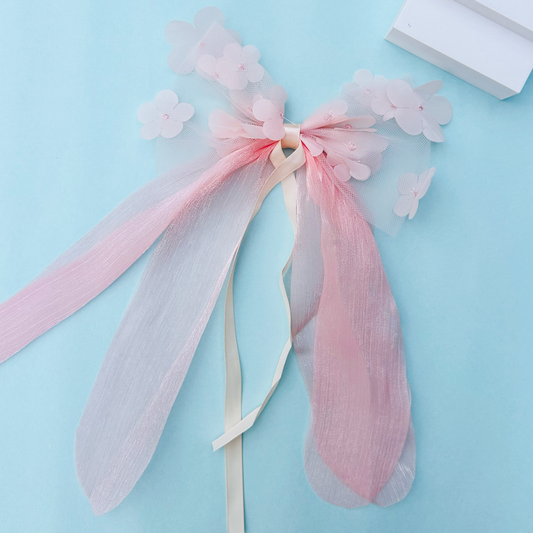 Peach Appliqué Flower Bow - Twisty Locks  - Kids Hair Accessories India
