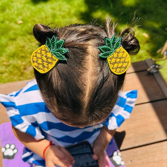 Pineapple Embroidered Hair Clips Set - Twisty Locks  - Kids and Women Hair Accessories, Fashion Clothing and Jewellery India