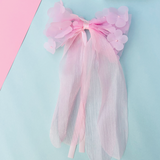 Pink Appliqué Flower Bow - Twisty Locks  - Kids Hair Accessories India