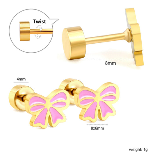Pink Bow 18K Gold Plated Children's Earrings - Twisty Locks  - Kids Hair Accessories India