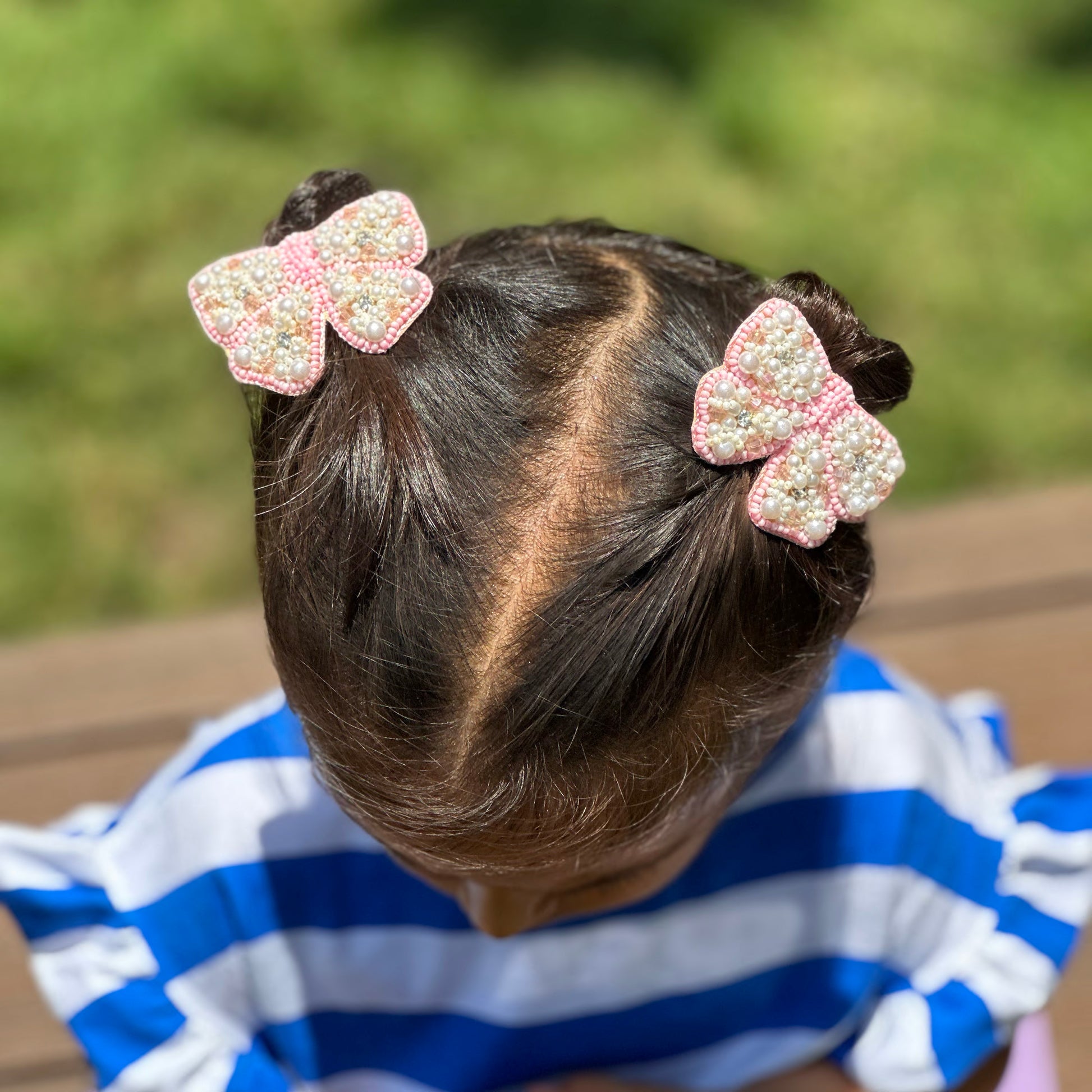 Pink Bows Embroidered Hair Clips Set - Twisty Locks  - Kids and Women Hair Accessories, Fashion Clothing and Jewellery India