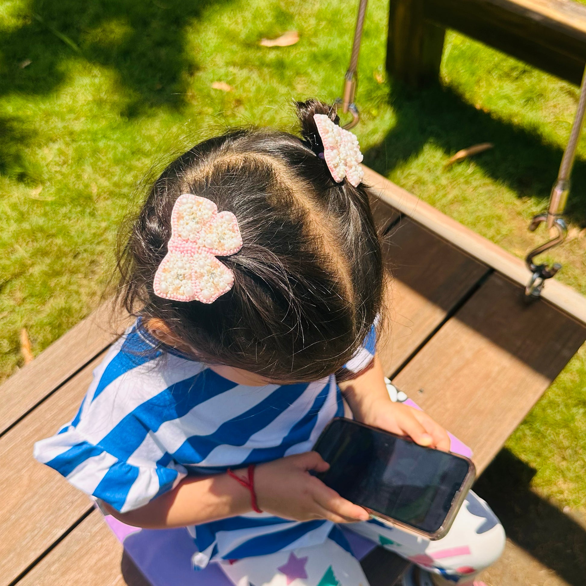 Pink Bows Embroidered Hair Clips Set - Twisty Locks  - Kids and Women Hair Accessories, Fashion Clothing and Jewellery India