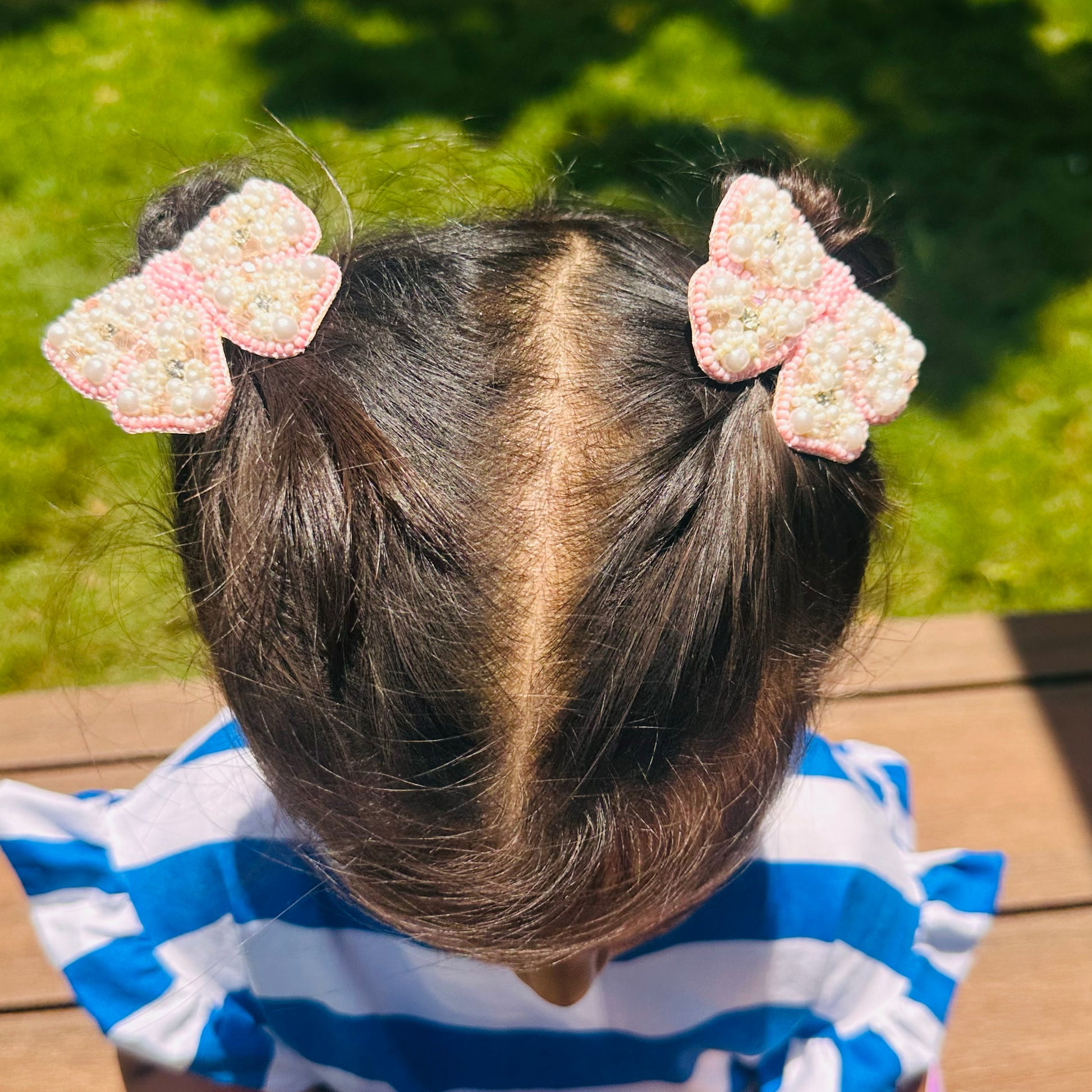 Pink Bows Embroidered Hair Clips Set - Twisty Locks  - Kids and Women Hair Accessories, Fashion Clothing and Jewellery India
