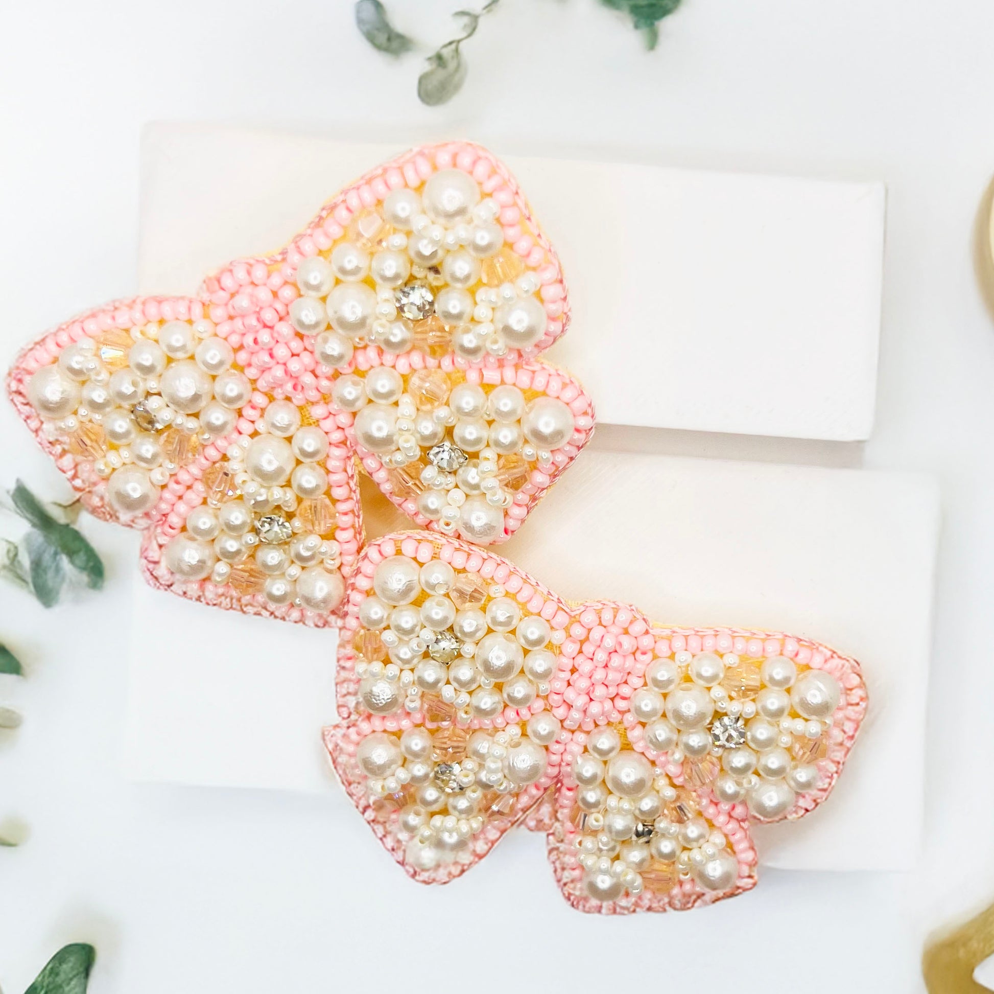 Pink Bows Embroidered Hair Clips Set - Twisty Locks  - Kids and Women Hair Accessories, Fashion Clothing and Jewellery India