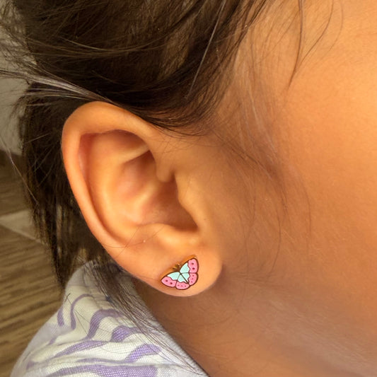 Pink Butterfly 18K Gold Plated Children's Earrings - Twisty Locks  - Kids and Women Hair Accessories, Fashion Clothing and Jewellery India