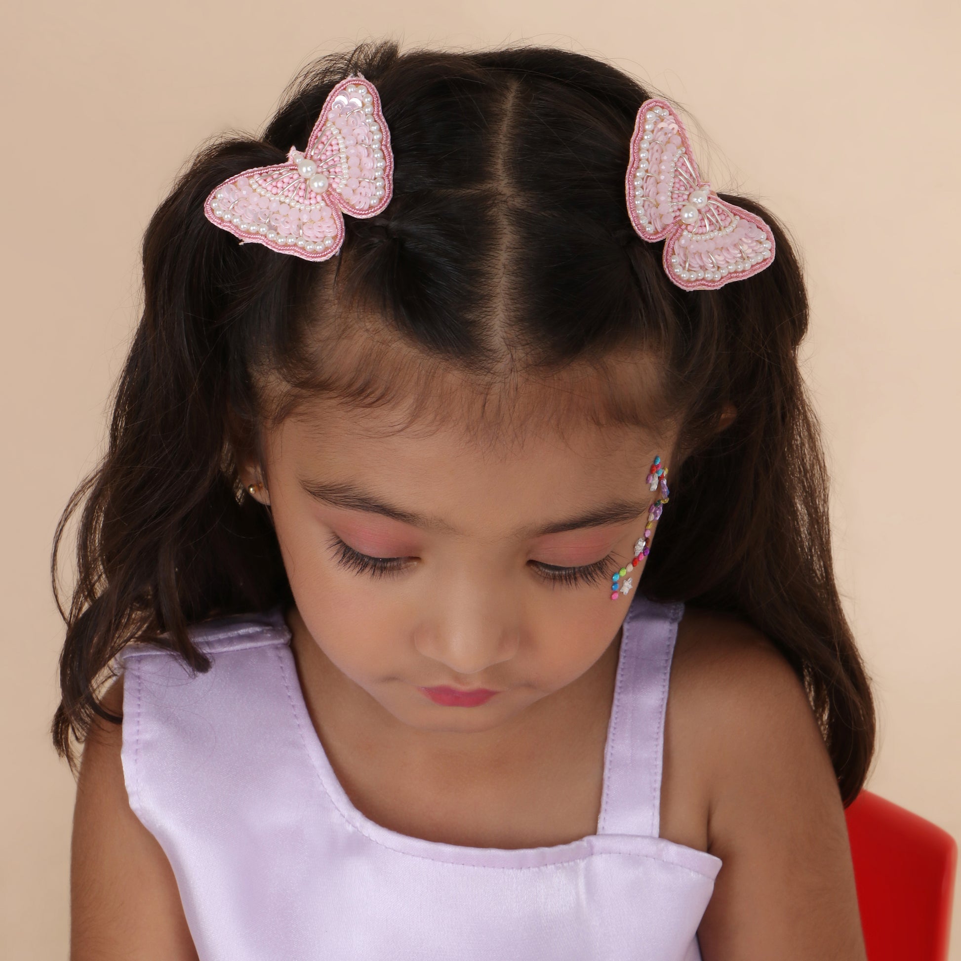 Pink Butterfly Embroidered Hair Clips Set - Twisty Locks  - Kids and Women Hair Accessories, Fashion Clothing and Jewellery India