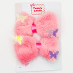 Pink Furry Bow Clips - Set of 2