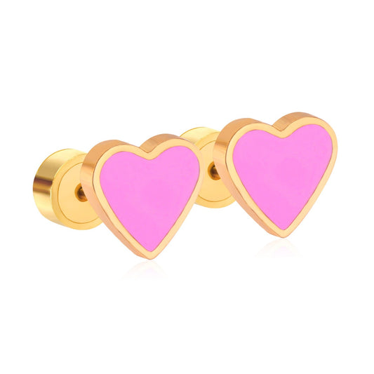 Pink Heart 18K Gold Plated Children's Earrings - Twisty Locks  - Kids Hair Accessories India