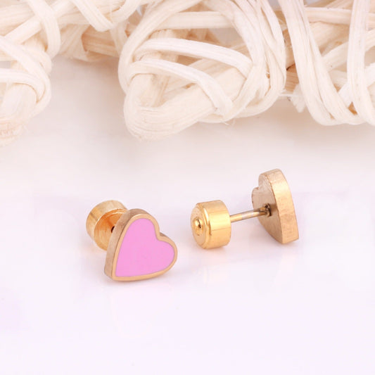 Pink Heart 18K Gold Plated Children's Earrings - Twisty Locks  - Kids Hair Accessories India