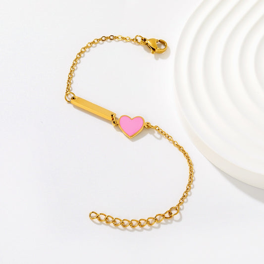 Pink Heart Customised 18K Gold Plated Children's Bracelet | Custom Engraving - Twisty Locks  - Kids and Women Hair Accessories, Fashion Clothing and Jewellery India