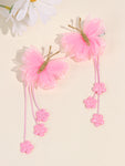 Pink Organza Butterfly Clips with Floral Tail - Set of 2